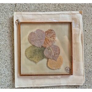 Vintage Rocky Mountain Aspen Leaves Solid Brass Glass Frame 3.5" Window Decor